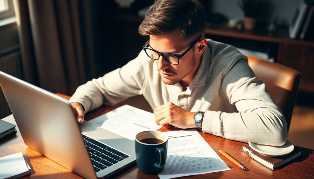 Engaging job seeker illustrating effective resume advice with focused attention and organized workspace.