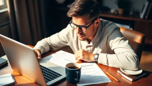 Engaging job seeker illustrating effective resume advice with focused attention and organized workspace.