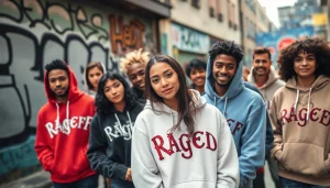 Fashion-forward individuals in RageOff hoodies, showcasing trendy urban styles.