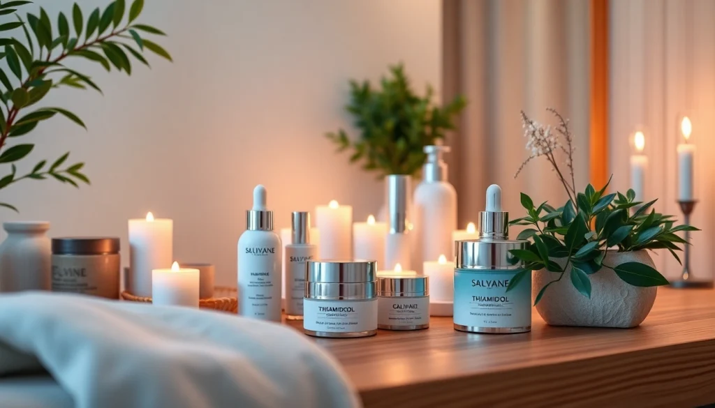 Hudvårdsprodukter mot pigmentfläckar visas i en lugn spa-miljö.
