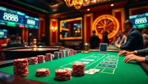 Join the action at 888b com, showcasing intense poker gameplay with vibrant chips and cards.