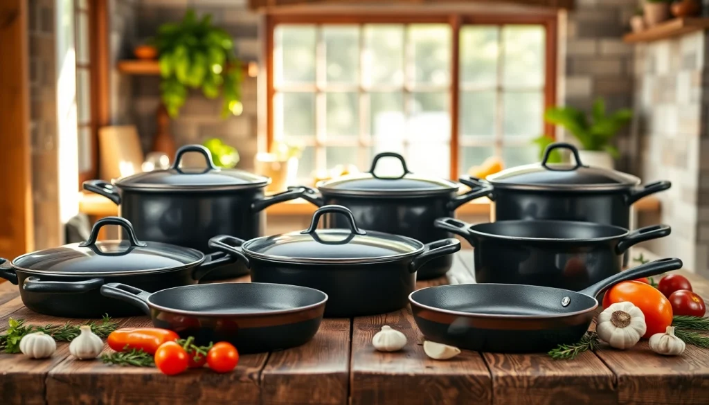 Showcase cast iron cookware NZ amidst fresh ingredients highlighting its quality and durability.