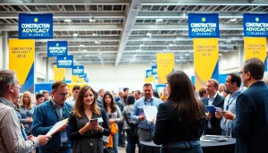 Engaged professionals at a construction advocacy event in Colorado discussing industry improvements.