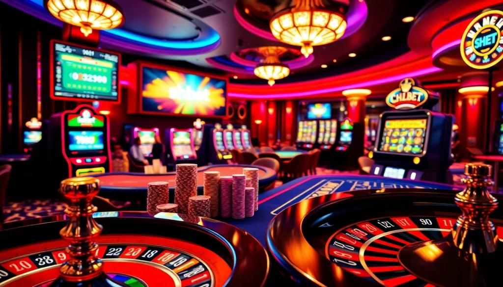 Engage in thrilling gameplay at shbet com with vibrant casino tables, roulette, and poker chips.