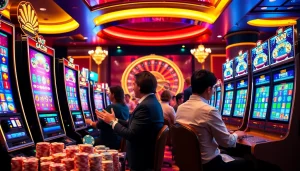 Slot Gacor players engaging with vibrant machines in an exciting casino environment.