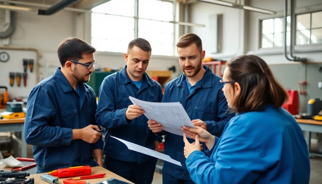 Engaged trainees in an electrician apprenticeship hawaii workshop working on wiring projects.