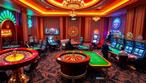 Players enjoying a thrilling game at 789BET online casino, featuring roulette and poker tables.