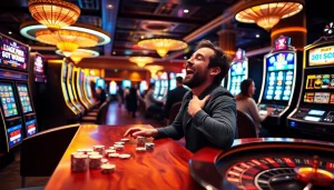 Exciting slot bet 100 scene inside a luxurious casino with colorful slot machines.