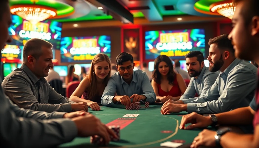 Experience the excitement of the best online casinos South Carolina with players engaging at a poker table.
