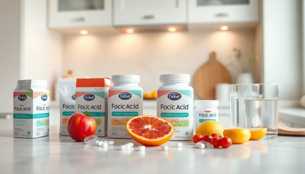健康的なキッチン環境で新鮮な果物とサプリメントに囲まれた葉酸サプリのおすすめ