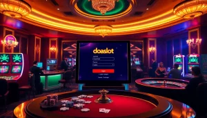 Experience the excitement of doaslot login at a vibrant casino, featuring slot machines and poker tables.