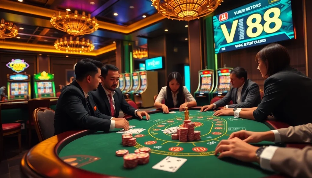 Experience the excitement of gambling at VN88 with vibrant poker tables and dynamic betting.