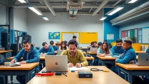 Students actively participating in hands-on training at an abc trade school classroom.