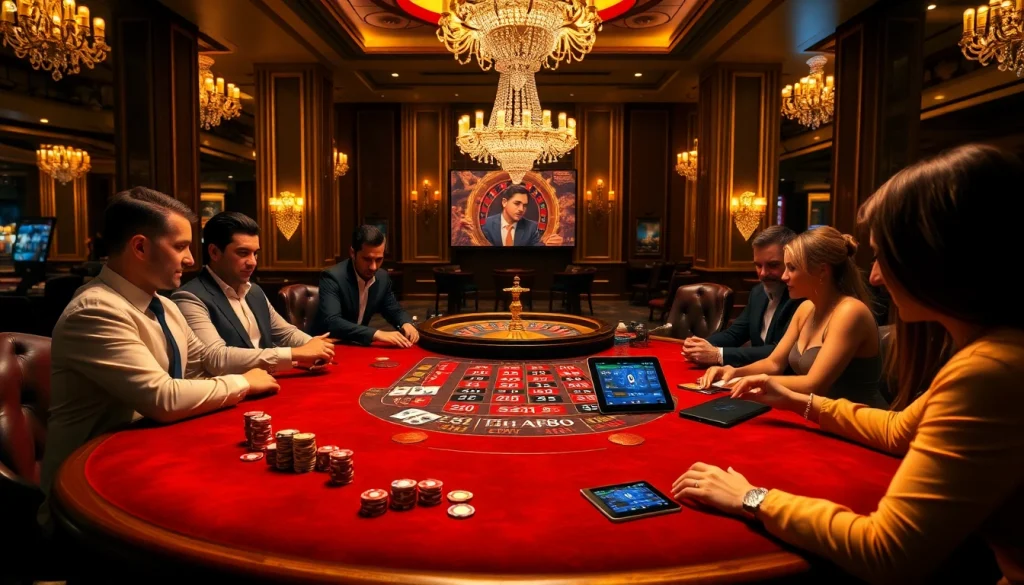 TẢI AF88 while playing poker in a luxurious casino with vibrant chips and elegant decor.