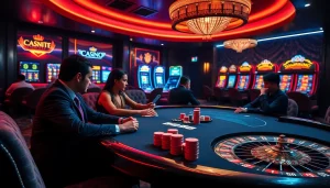 High-stakes poker scene at god55 việt nam casino, showcasing luxury and excitement.