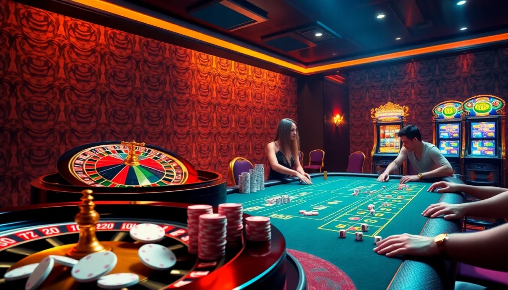Experience gaming action at https://79king2.sa.com/, featuring vibrant roulette wheels and engaged players.