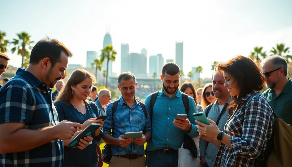 Engaged sports betting California enthusiasts analyzing odds outdoors.
