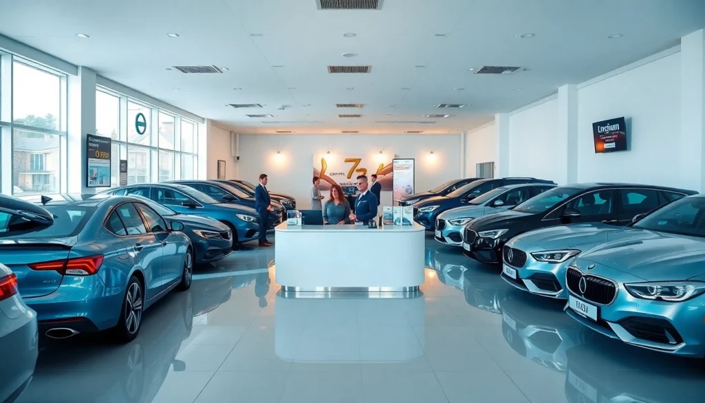 Chirie auto services at a modern rental office in Chisinau, showcasing friendly staff and a selection of vehicles.