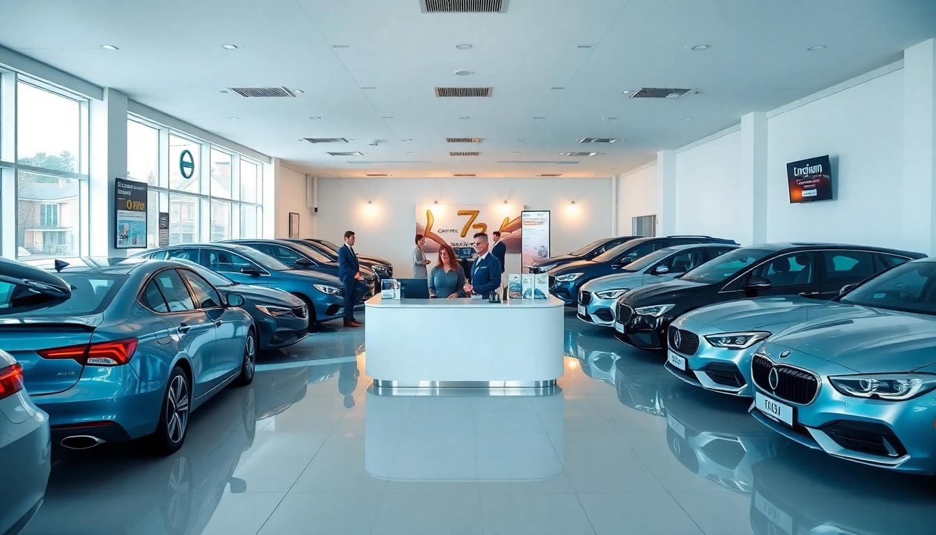 Chirie auto services at a modern rental office in Chisinau, showcasing friendly staff and a selection of vehicles.