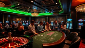 Engaged players enjoy an exciting S8 casino experience with vibrant roulette wheels and elegant poker chips.