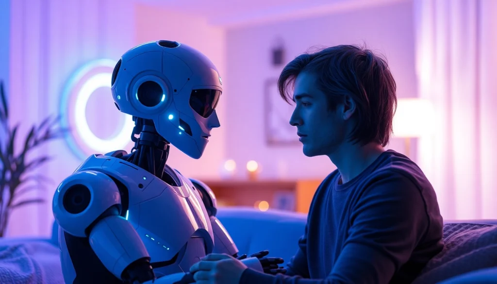 Intimate interaction showcasing advanced ai sex technology in a cozy digital setting