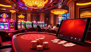 Exciting casino scene showcasing gambling elements with the interface of https://lc88tv.com/ actively engaged.