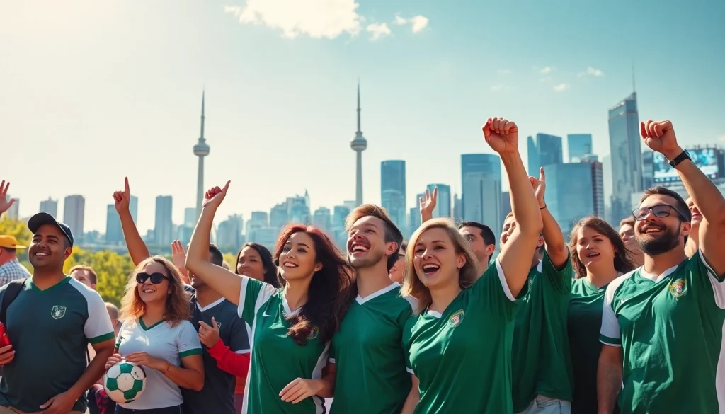 Engaging scene of sports betting Canada fans celebrating in a vibrant setting.
