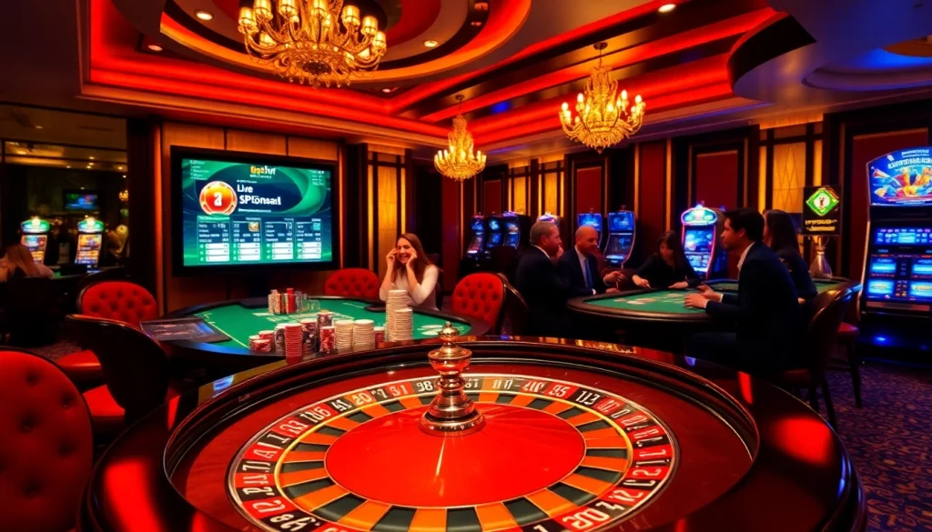 Người chơi tham gia vào các trò chơi đầy kịch tính với ứng dụng Bet Vip tại một casino nhộn nhịp.