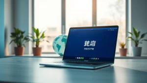 快连官网 interface displayed on a modern laptop in a professional workspace.