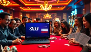 Experience excitement with Đăng Nhập XN88, featuring players at a luxurious poker table.