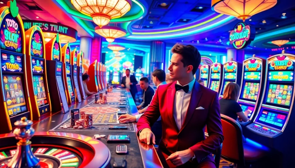 Players experiencing the thrill of the toto slot game at a luxurious casino table.