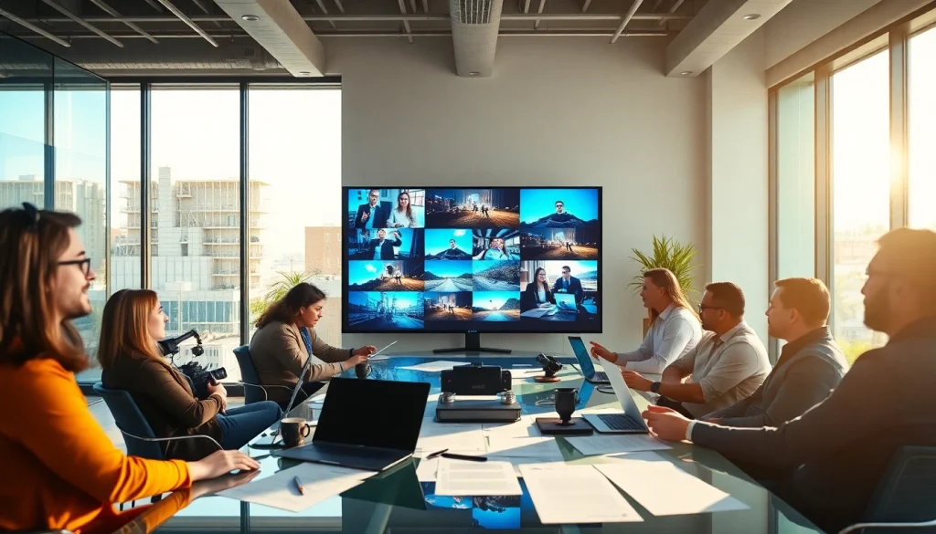 Collaborative meeting at a Creative Video Production Agency with diverse professionals sharing ideas.