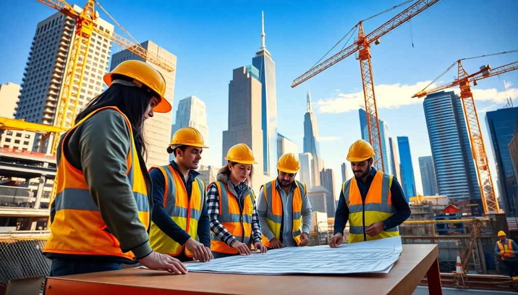 Team of workers on a job site emphasizing New York City General Contractor expertise and collaboration.
