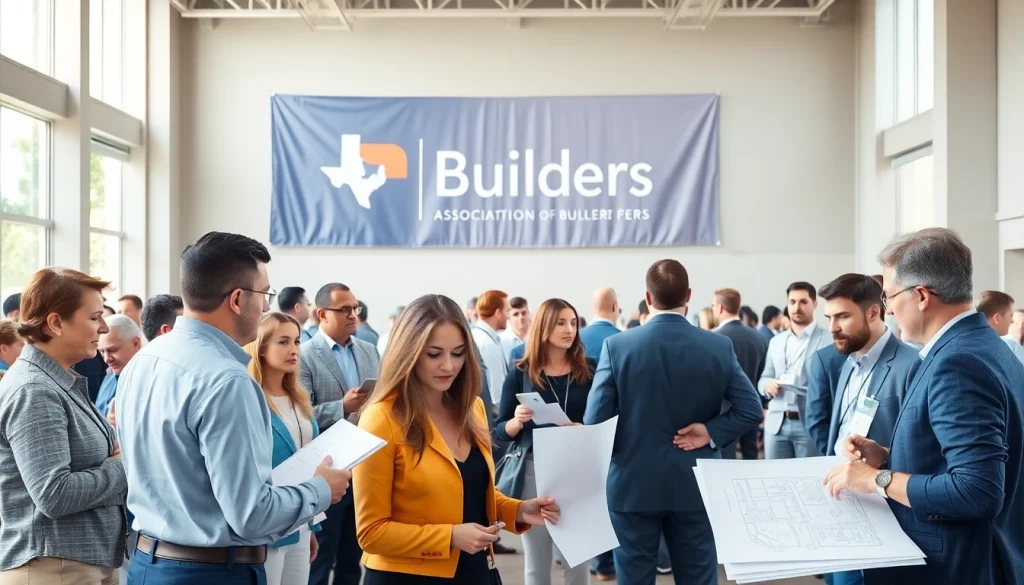 Networking session featuring the Texas association of builders with professionals discussing plans.