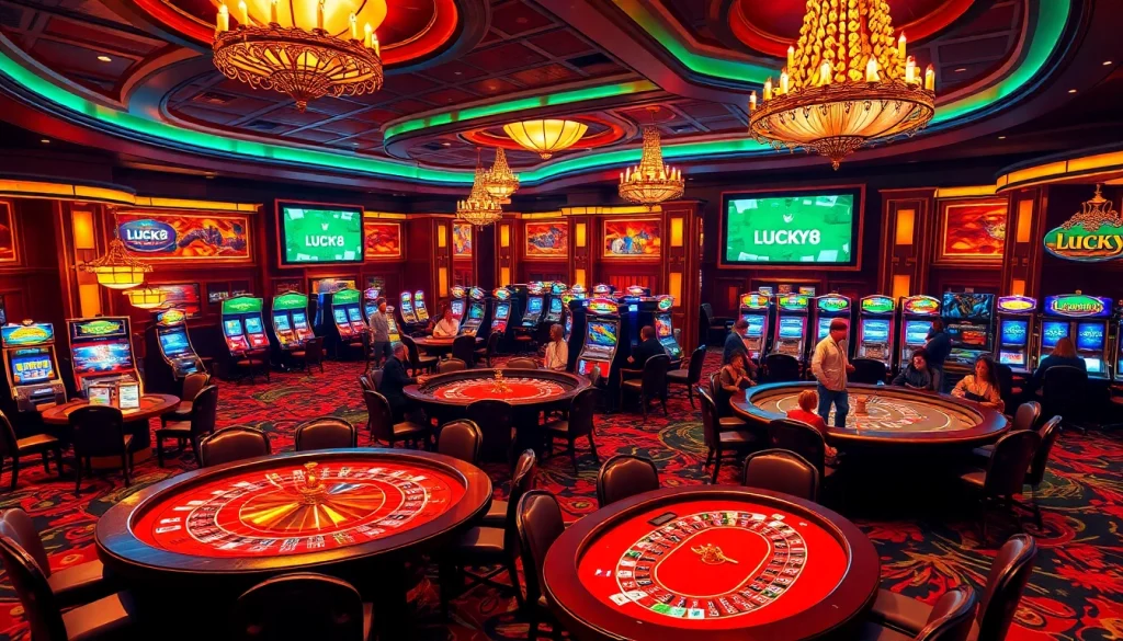 Người chơi tham gia tại bàn casino LUCK8, tận hưởng bài và chip trong không gian sang trọng.