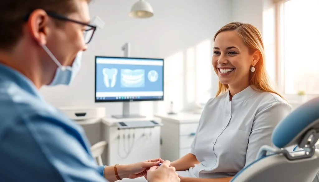 DPEARL 口コミ in a welcoming dental office showcasing a patient consultation with clear aligners.