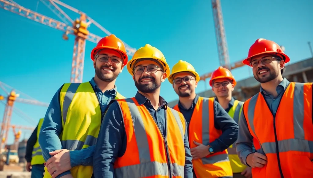 Implementing construction safety programs with a focus on dedicated workers wearing safety gear.