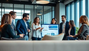 Engage with extended warranty solutions presented by a professional team in a modern office setting.