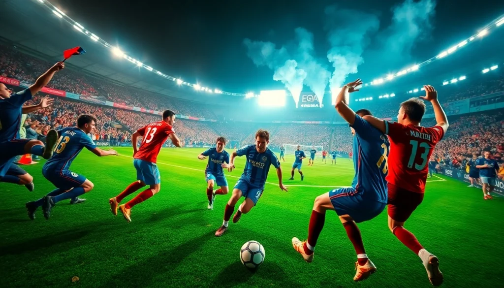 مباراة كورا لايف لكرة القدم مثيرة مع اللاعبين في الملعب وجماهير تشجع