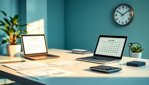 Financial planning scene with IPVA GO 2026 calendar, promoting organized tax payments.