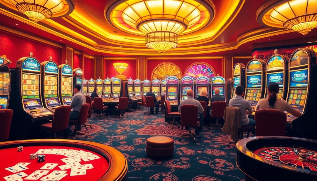 Engage with idn slot machines in a luxurious casino environment full of excitement and vibrant gaming.