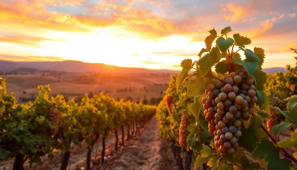 Discover the beauty of Sacramento Wineries with lush vineyards and a serene sunset backdrop.