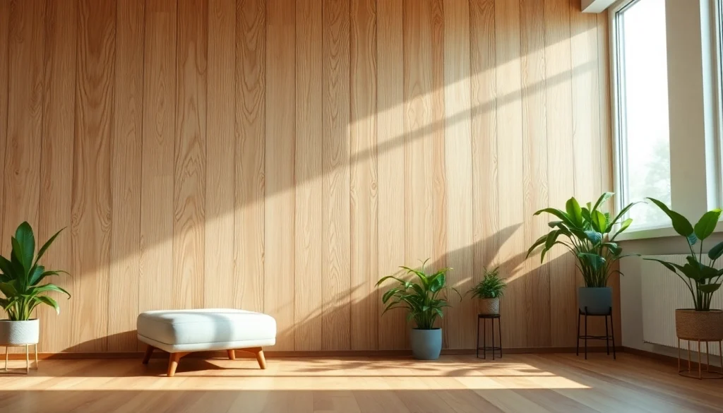 Showcasing a stunning wood wall in a bright, serene interior environment.