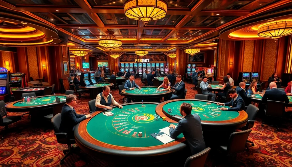 Exciting poker game featuring F8BET players in a luxurious casino setting.