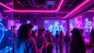 Explore users engaged with captivating NSFW AI platforms in a futuristic lounge.