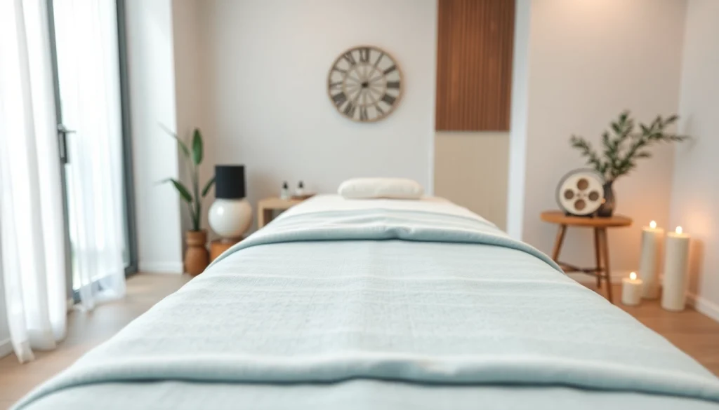 고요한 분위기와 차분한 요소가 어우러진 출장마사지 치료 세션을 위한 분위기 좋은 설정.