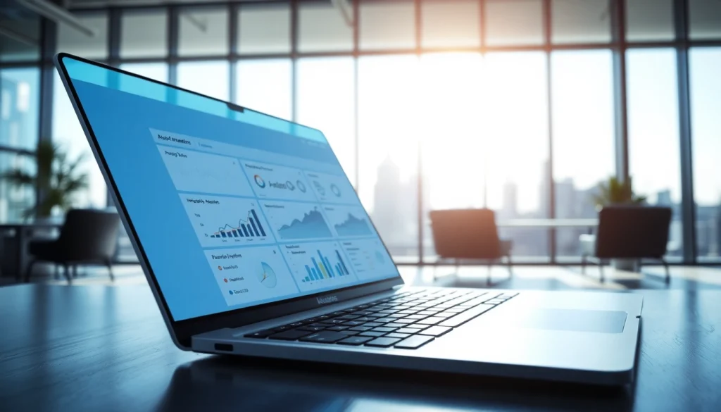 Showcase of AI Software in a modern office, highlighting user engagement and analytics.