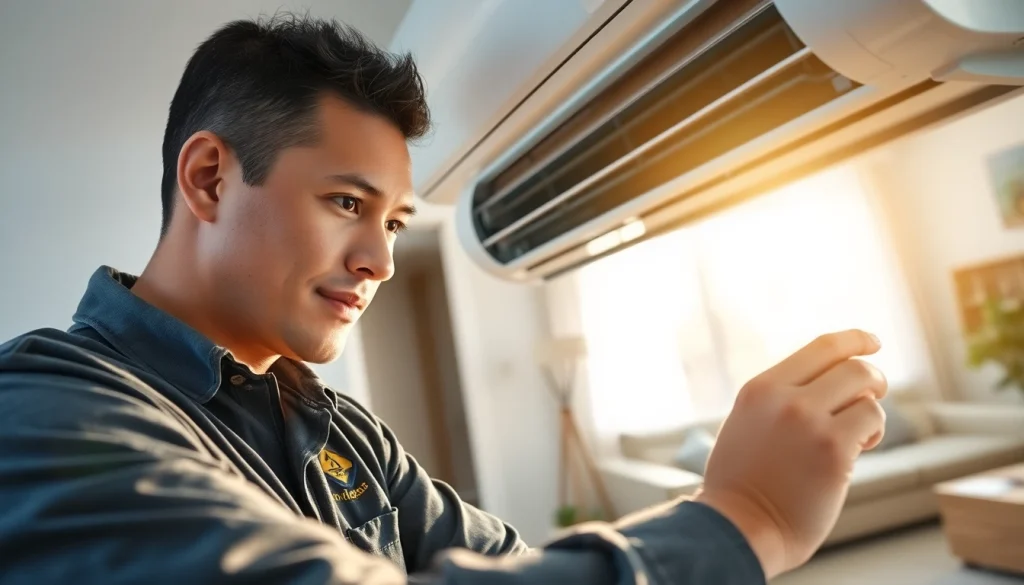 Reliable AC Repair Pinellas County FL service in action with HVAC technician fixing a unit.