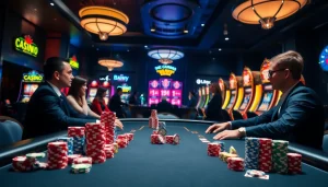 Experience the excitement of Haywin casino gaming with professional players at a poker table.