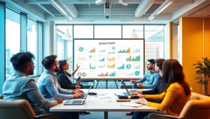 Boost your knowledge of business growth insights with a collaborative team in a modern office.